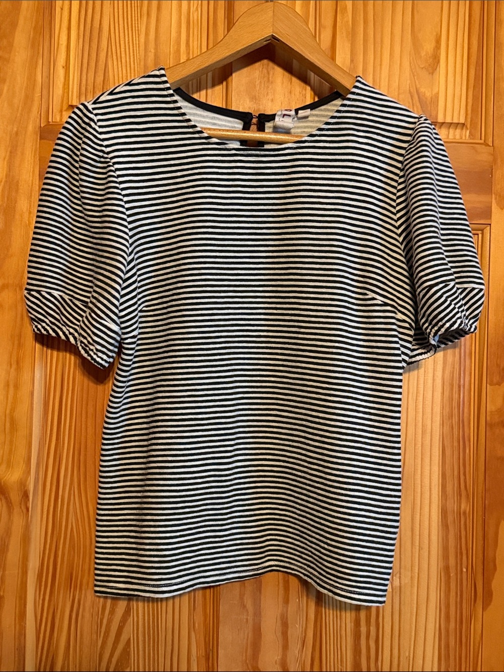 dolan Black & White Striped Puff Sleeve Top